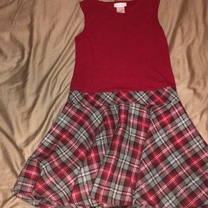 Red Christmas Plaid Dress with sweater for girls
